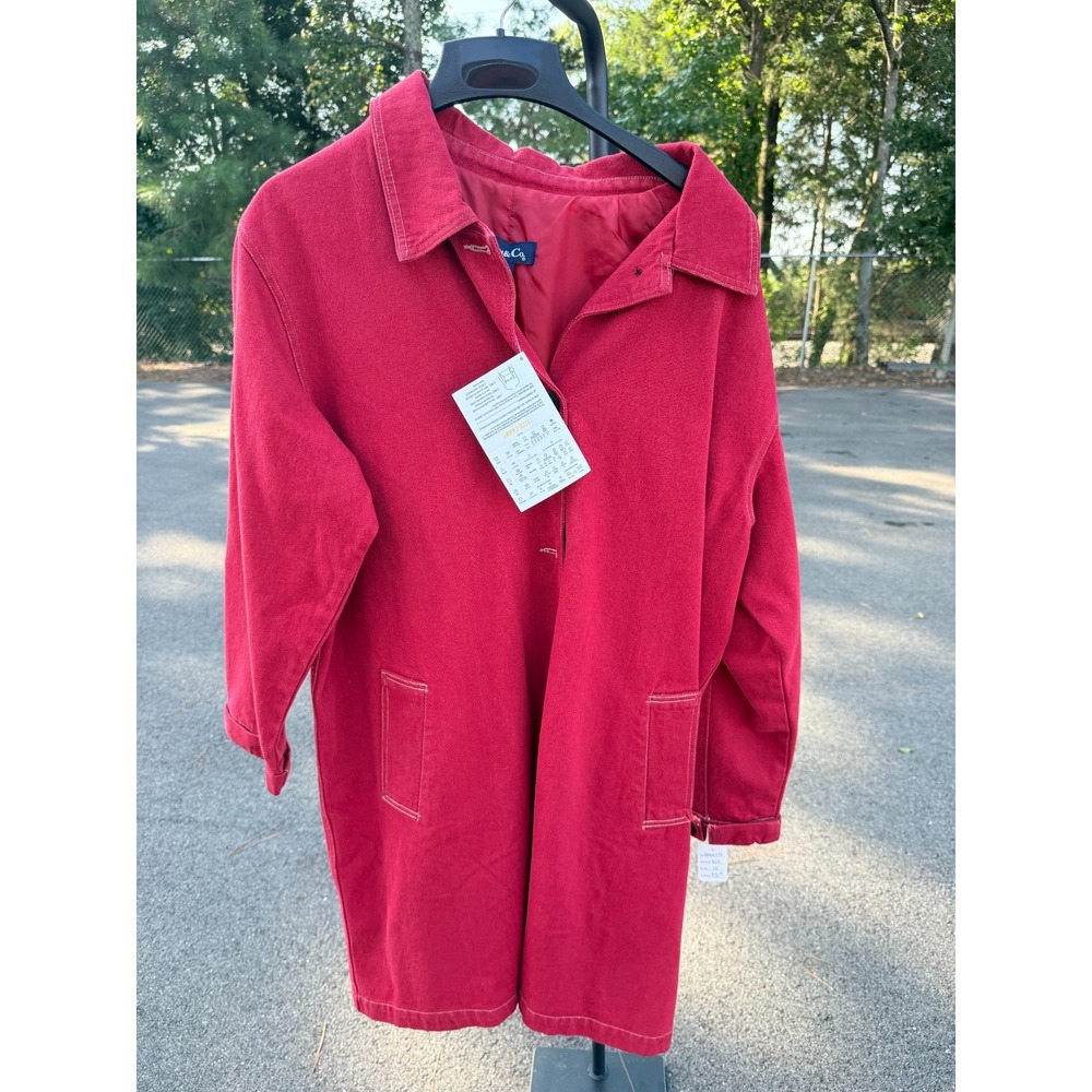 NWT Denim & Co Women's 1X Red 100% Cotton Longline Chore Jacket Utility Coat